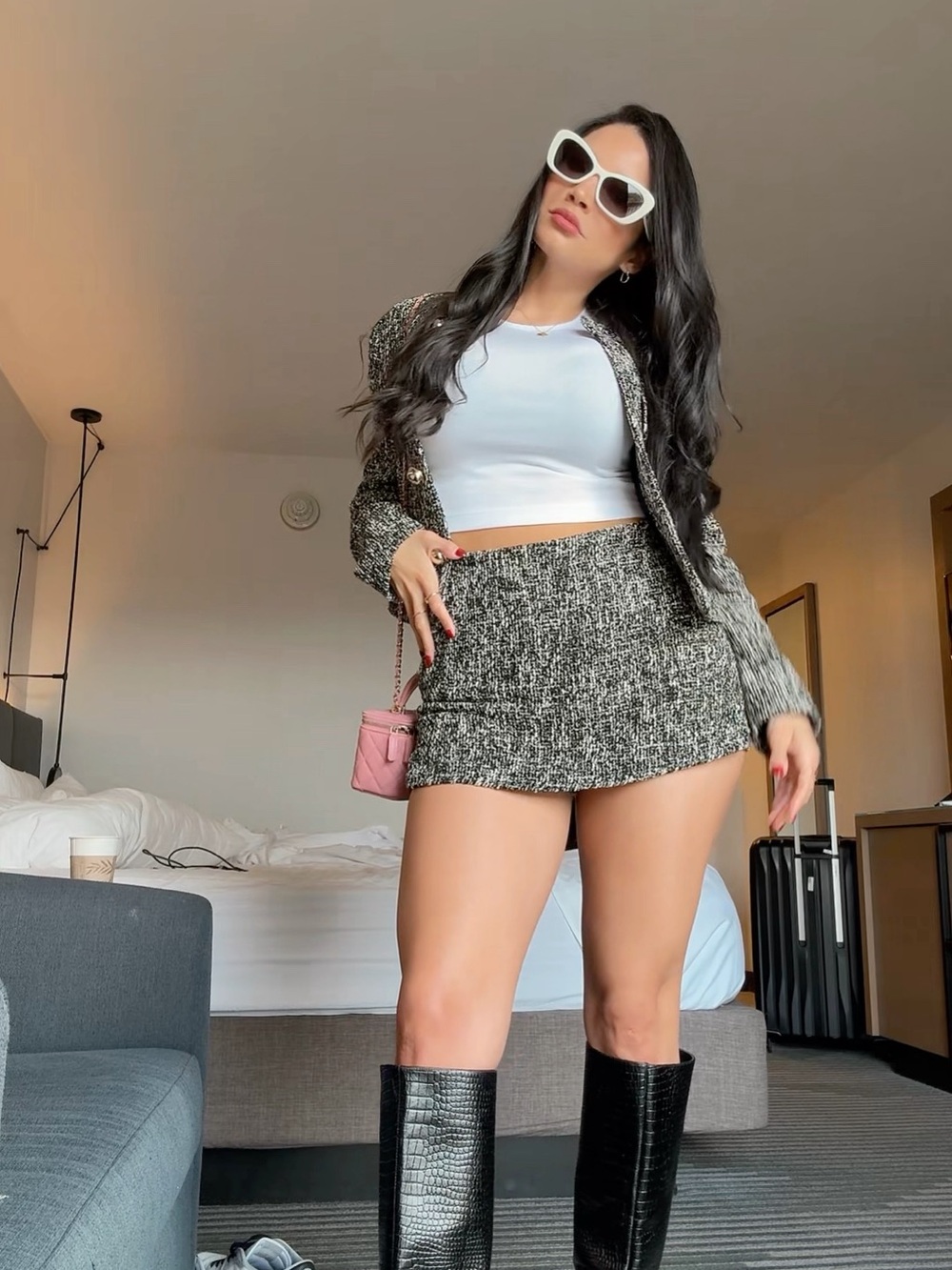 Zara Black and White Tweed Mini Skort Set